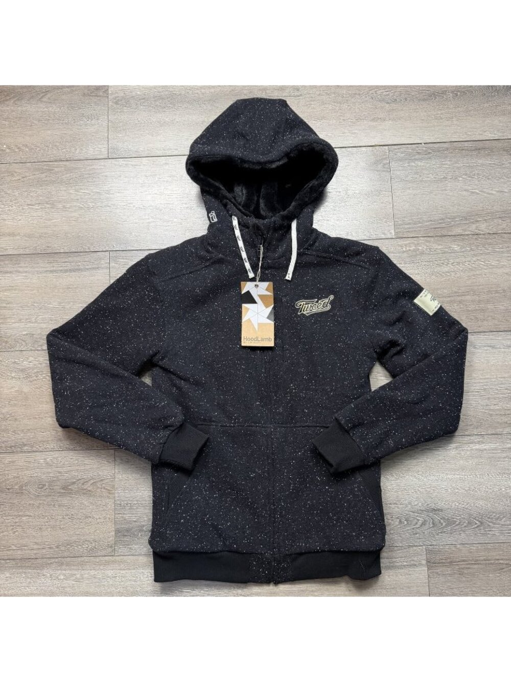 HoodLamb Hemp Tweed Men’s Small Black Sherpa Hood Zip Jacket Est 1993 Amsterdam